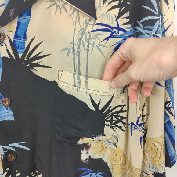 Vintage Avanti Silk Hawaiian Shirt Mens Large Tiger Bamboo AOP Print Floral‎ - Picture 4 of 8